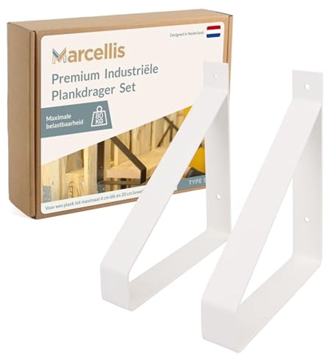 Industriële Plankdrager 20cm - Mat Wit Staal - Inclusief Bevestigingsmateriaal