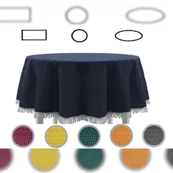 EXKLUSIV HEIMTEXTIL Gartentischdecke mit Fransen Tischdecke rund oval eckig Classic 130 cm rund blau