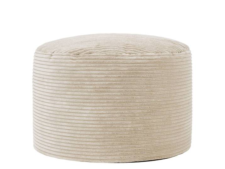 Pouf repose-pieds rond velours côtelé beige galet