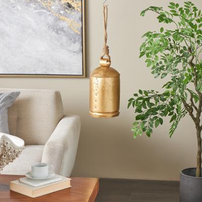 ARCILLA ELEMENTAL Gold Metal Indoor Outdoor Decorative Bell with Jute Hanging Rope