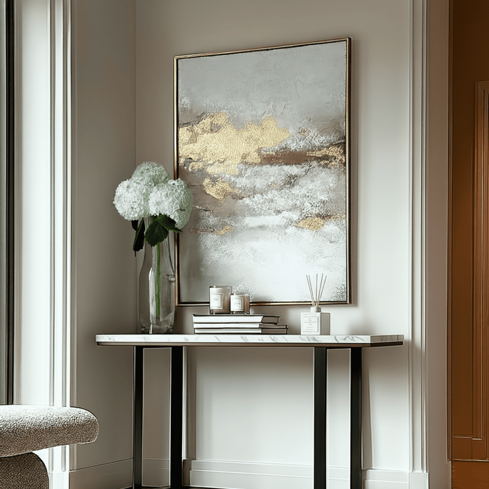 Evangeline Gold Abstract Textured Canvas in Gold Frame