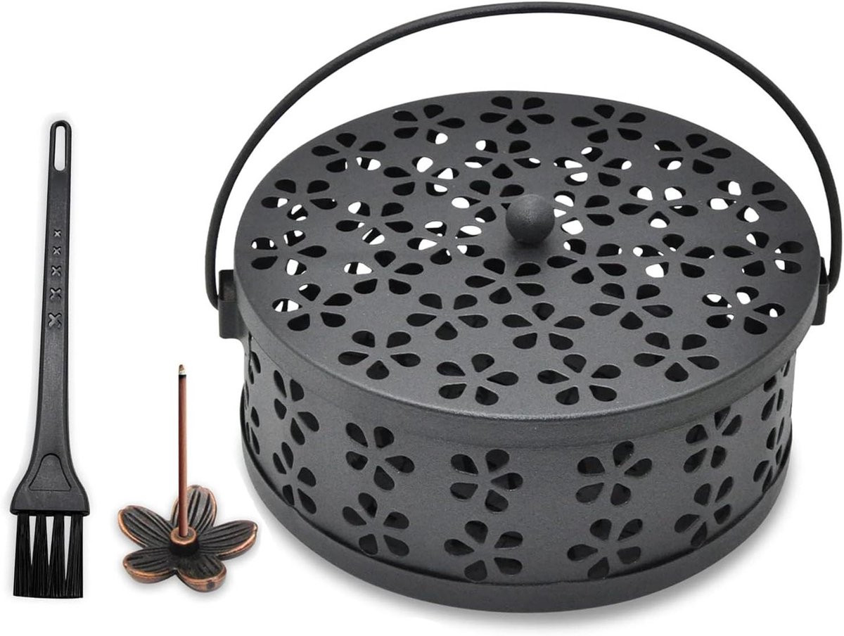 Allecto Plus Mosquito Coil Houder voor Citronella Spiraal Wierook met Deksel en Handvat - Zwart
