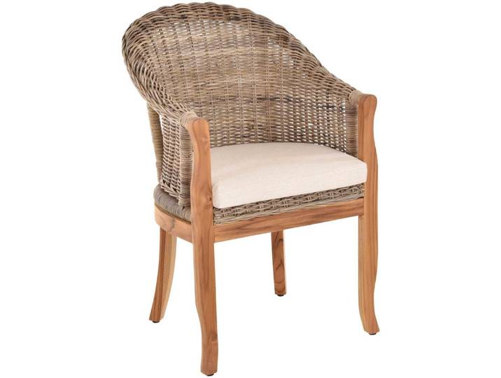 Krines Home Relaxsessel Rattan-Sessel mit Holzbeinen, Sessel aus echtem Rattan- mit Polster, Rattanstuhl