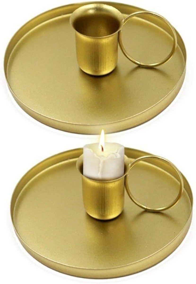 Set van 2 gouden metalen kandelaars met handvat voor sfeervolle verlichting