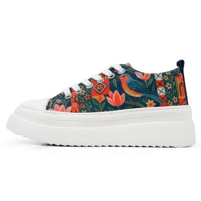Ballerina DOGO "Freya Low-Top Sneaker Garden Birds Damen Sneaker", Damen, Gr. 37, atmungsaktiv gefüttert ungefüttert, Normalschaft, bunt (blau), Textil, Schuhe Ballerina, Handgefertigt