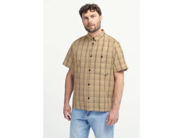 Funktionshemd JACK WOLFSKIN HOT TRAIL SHIRT M , Herren, Gr. L (52), N-Gr, beige (phantom chec), Obermaterial: 100% Baumwolle, Hemden Funktionshemd, Kurzarm, aus Baumwolle, in den Größen S bis XXXL