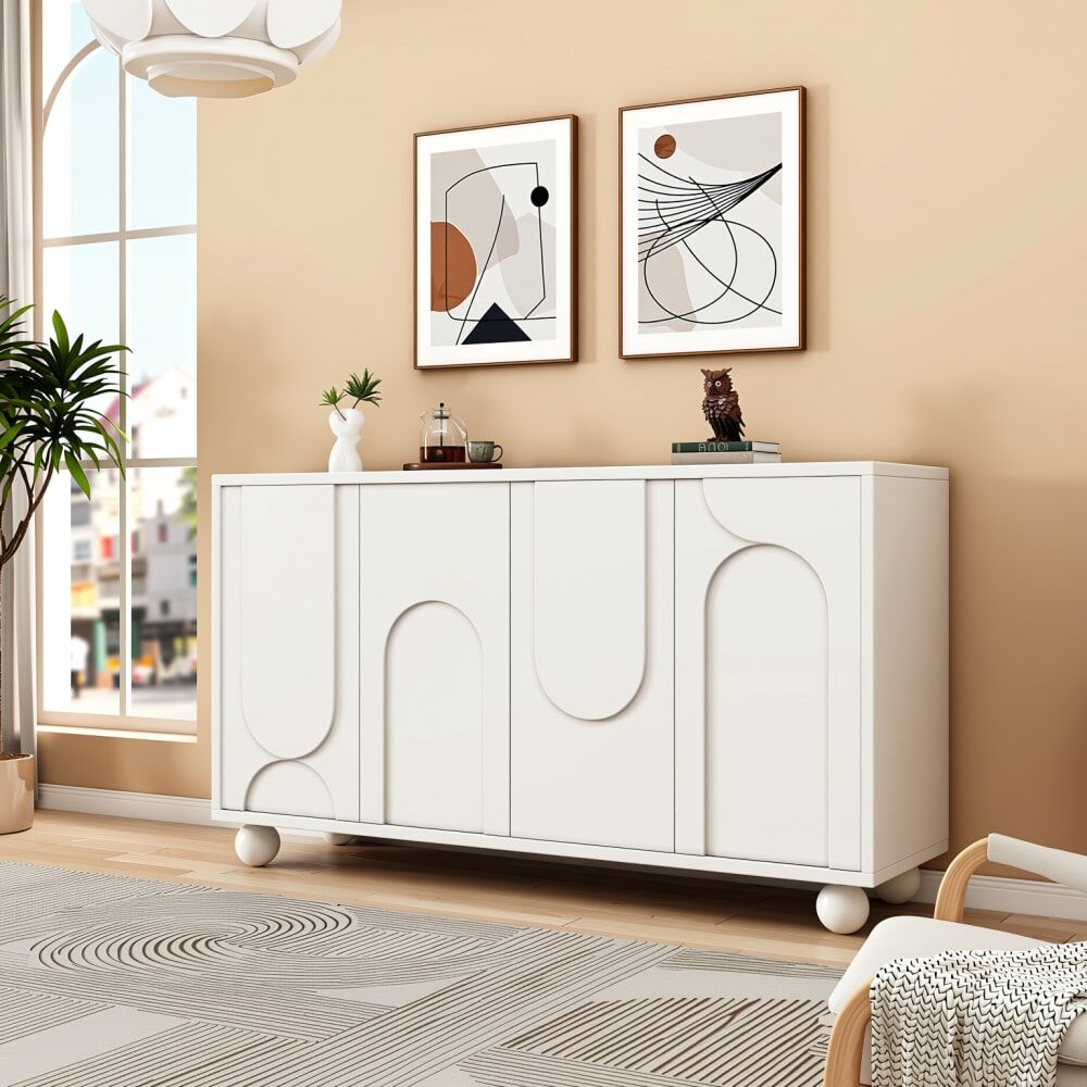 Urban Meuble Buffet moderne blanc motif U 120x35x71cm Blanc 120x71x35cm