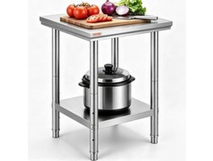 VEVOR Table de Travail Cuisine Inox 60x60x80 cm, Plan de Travail Cuisine en 2 Etage, Table de Travail en Acier Inoxydable pour Préparation de Cuisine d'Aliment des Repas Hôtels Bureaux Hôpitaux