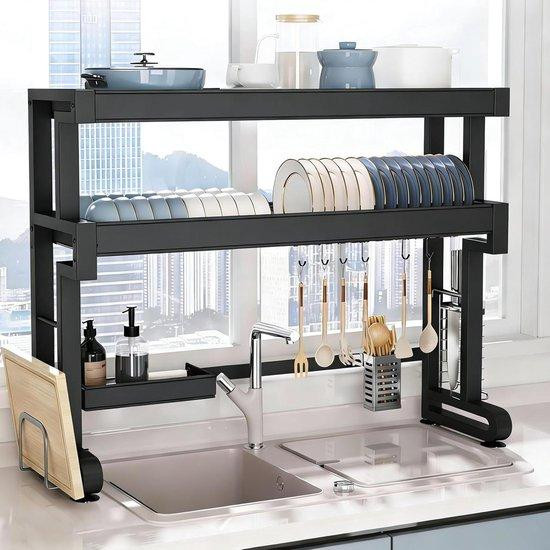 Keuken afdruiprek zwart met deur en haken - 76 cm