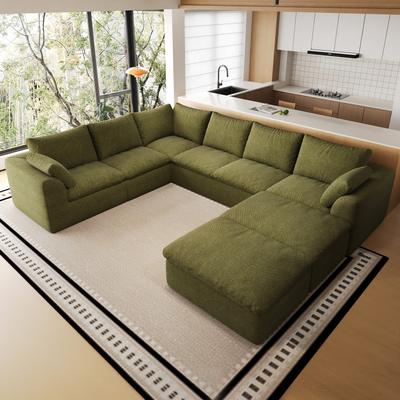 Direct Wicker "108.3"" U‑Shaped Oversized Modular Compressed Sectional Sofa with Ottoman"