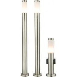 Außenleuchte Stehlampe mit Steckdosen Außensteckdosen Sockelleuchte Stehlampe Edelstahl, 2x Stehleuchte 1x Steckdosenlampe, E27 Fassung, 3er Set