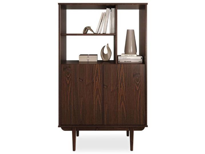 Buffet haut SIMONA 80x133 cm en Bois massif coloris noyer avec 2 Portes et Étagères Vaisselier en hauteur