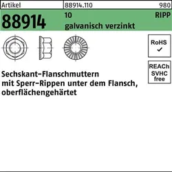 Sechskantflanschmutter R 88914 Sperr-Ripp M12 10 galv.verz. 100 Stück
