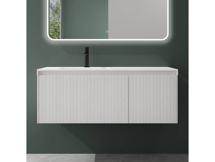 Mai & Mai Meuble sous Vasque Meuble sous Vasque 120 cm Blanc avec Tiroirs Soft-close Lavabo en Résine Compris Santa