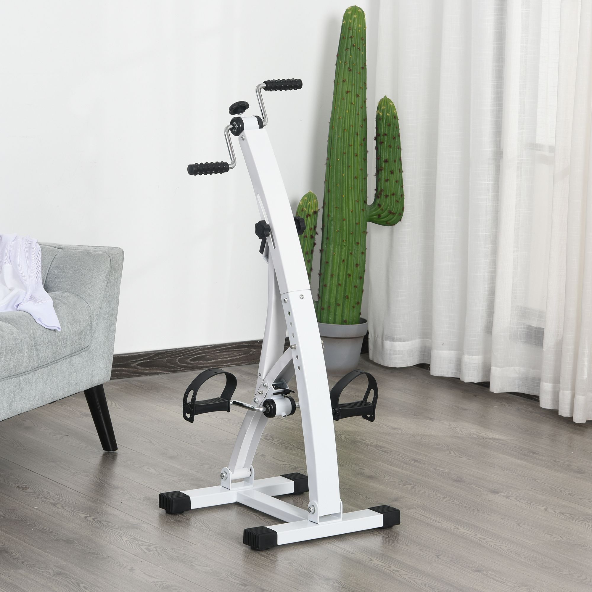 Homcom Cyclette con Movimento Braccia da Divano o Poltrona con Schermo LED, Altezza e Intensità Regolabile, Bianco, 41x42.5x95cm Aosom