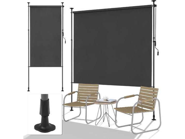 Auvent vertical extérieur sans perçage, store à enroulement pour balcon avec manivelle, écran d'intimité, protection contre le soleil et le vent