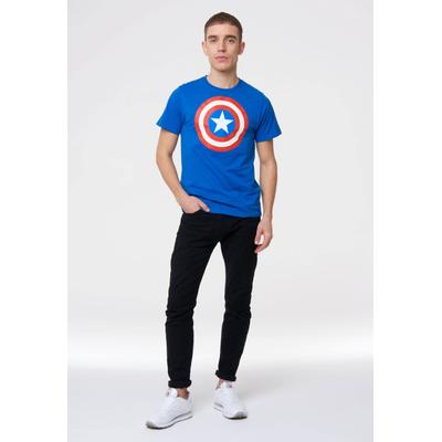 T-Shirt LOGOSHIRT "Captain America", Herren, Gr. S, blau, 100% Baumwolle, bedruckt, normal, Rundhals, Shirts T-Shirt, mit Captain America Shield Print