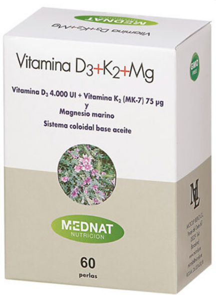 Mednat Nutrición Vitamin D3+K2+Mg 60 Pearls