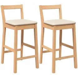vidaXL Barhocker mit Kissen 2 Stk. Natur Massivholz Gummibaum