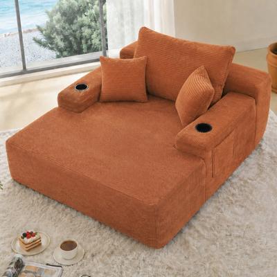 Convertible Boneless Chaise Lounge with Throw Pillows and cup holder