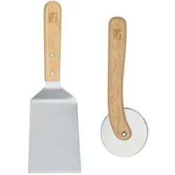 BERGNER Lovers - Set mit 2 Pizzabesteckteilen aus Edelstahl mit Holzgriffen