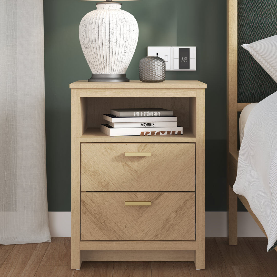Gracie Oaks Bonnie 2 Drawer Bedside Table Oslo Oak 59cm H X 43.6cm W X 39.3cm D