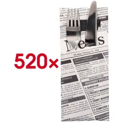 Papstar Bestecktaschen 8,5 x 20 cm »Newsprint« mit Serviette, 520 Stück weiß, 8.5 cm