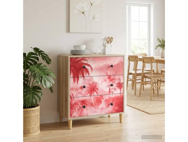 HPUYRFG Kommode Aachen Rosa Palmenprint 66 x 36,5 x 75 cm Holzwerkstoff Erhöhte Füße, viel Stauraum, dekoratives Muster, Schlafzimmer, Wohnzimmer, Flur, Ankleidebereich, verstärkte Struktur