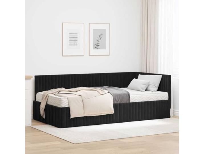LPERTGFHU Samt-Eckbettgestell, Polsterbett mit Matratze & Kopfteil Platzsparendes Wand-Kopfteil, Inklusive Mittelharte Matratze