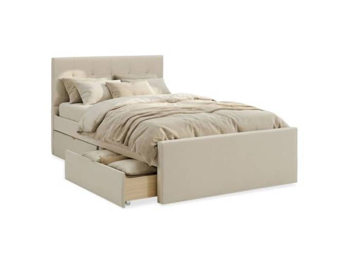 Homestyle4u Polsterbett 140x200 mit Bettkasten & Lattenrost Stoffbett mit 2 Schubladen auf Rollen, gestepptes Kopfteil 102 cm, Außenmaße 145x214 cm