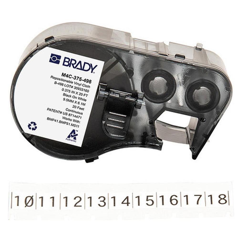 Brady M4C-375-498, wiederablösbares Vinylgewebe, Schwarz auf weiss, 9.53 mm x 4.88 m, Endlos (170784)