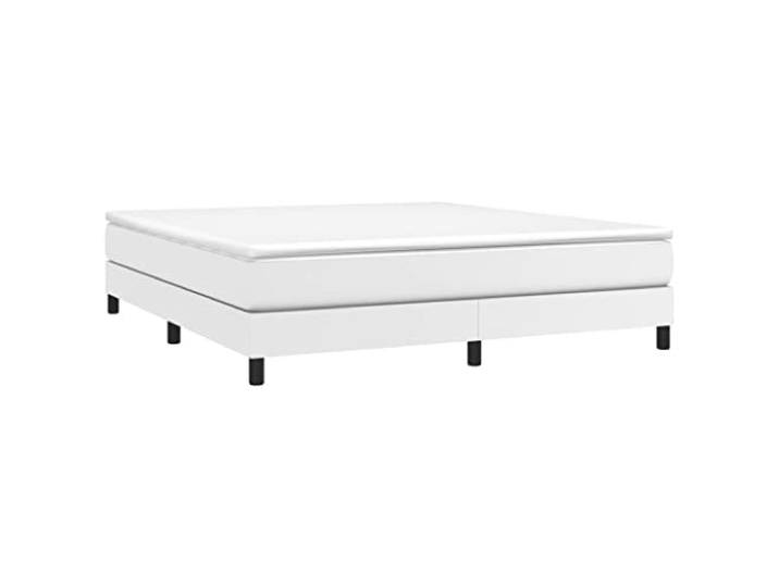 KTHLBRH Boxspringbett weiß 180 x 200 cm Kunstleder Robuste Beine, Lattenrost aus Sperrholz, leicht zu reinigen, Matratze nicht im Lieferumfang enthalten