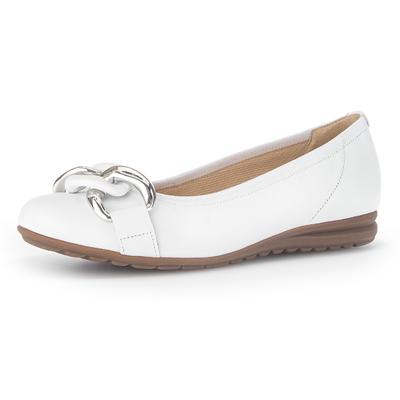 Ballerina GABOR "FLORENZ", Damen, Gr. 41, Fleece, weiß, Leder, Schuhe Ballerina, Hochzeitsschuh, Flache Schuhe, Slipper mit eleganter Zierkette
