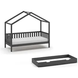 HAUSBETT Kapua 210x170x97 mit Bettschublade Massivholz in Anthrazit