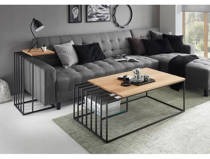 Couchtisch Juba , Eiche massiv , 120x60 , Eichefarben / schwarz