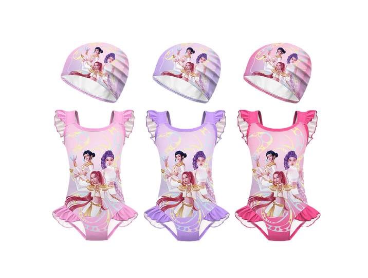 Maillot de Bain Une Pièce K-Pop Fille - Motif Idole Coréen Tendence avec Bonnet de Piscine Offert