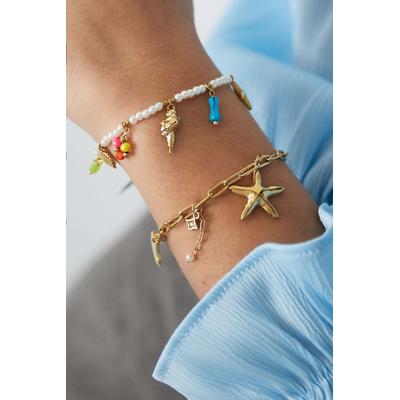 Charm-Armband ADELIA´S "Armband Charmarmband mit maritimen Motiven 16 cm", gold (mehrfarbig), Armbänder, Damen, 16cm, Edelstahl, Charm-Armband, Um 3 cm größenverstellbarer Modeschmuck