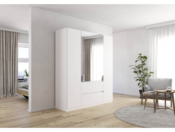 Drehtürenschrank Mainz 181cm Weiß/Alpinweiß Classic mit Spiegeltür/-en