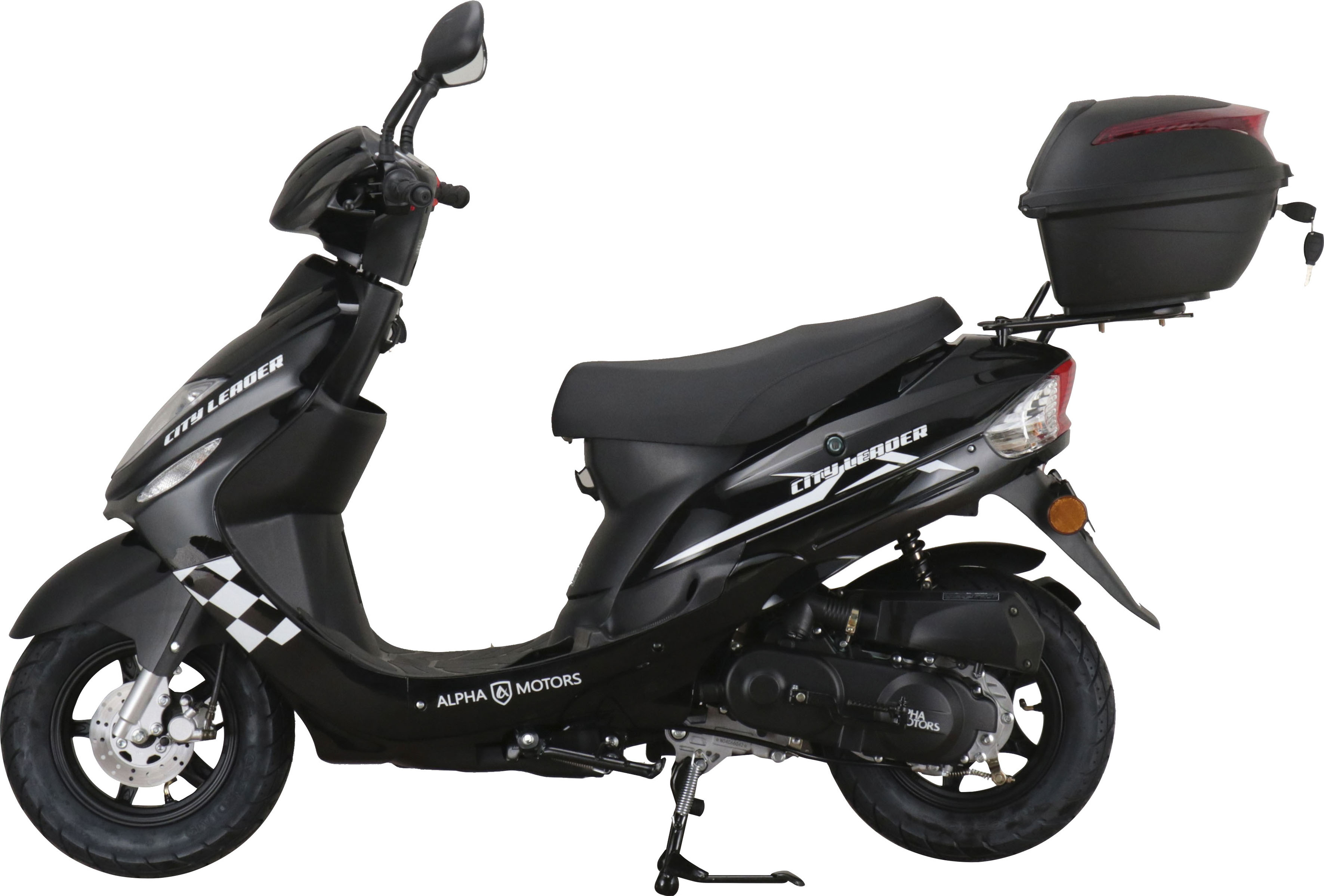 Motorroller ALPHA MOTORS "CityLeader", schwarz (schwarz, schwarz), Motorroller, 45 km/h, inkl. Topcase, B:68cm H:105cm L:183cm