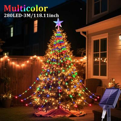 Evergreen Home Goods Solar Christmas Lights, Outdoor Star String Lights, Waterfall Fairy Lights For Tree And Wedding multicolor 3m