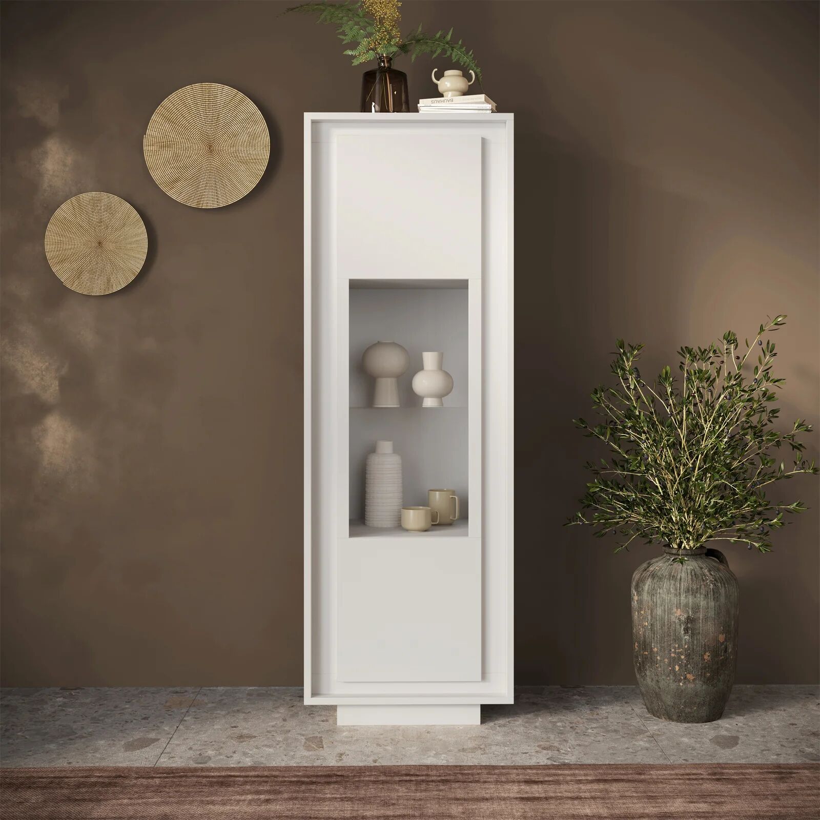 garneroarredamenti Vetrinetta 67x197cm 1 anta moderna bianco opaco Deluxe