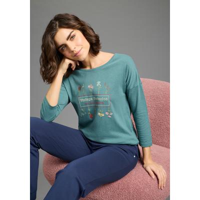 3/4-Arm-Shirt KANGAROOS, Damen, Gr. 40/42, grün (petrol, mélange), Jersey, Obermaterial: 50% Baumwolle, 50% Modal, loose fit hüftlang, Rundhals, angeschnitten abgesteppte Kante, Shirts 3/4-Arm-Shirt, Loose Fit Passform, 3/4-Ärmel, Rundhalsausschnitt