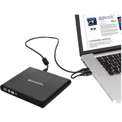 Verbatim Externer Slimline CD-DVD-Brenner (DVD Brenner), Optisches Laufwerk, Schwarz
