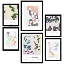 POSTER Set Mit 6 Abstrakte Figurative Kunst In Pastelltönen A3 & A4 Schwarzer Rahmen