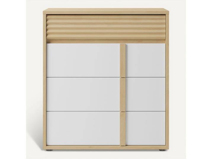 Commode 4 tiroirs ELLIE imitation châtaignier + blanc
