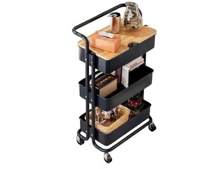 Rv2sGf3kH Küchenwagen 3-stufiger rollender Aufbewahrungswagen, bewegliches Snack- und Nachttisch-Organizer-Regal(Grigio)