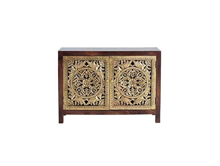 Handgeschnitztes, massives Sideboard „Kiama“ 2-türig Mangoholz Dunkelbraun, Gold Giner & Colomer