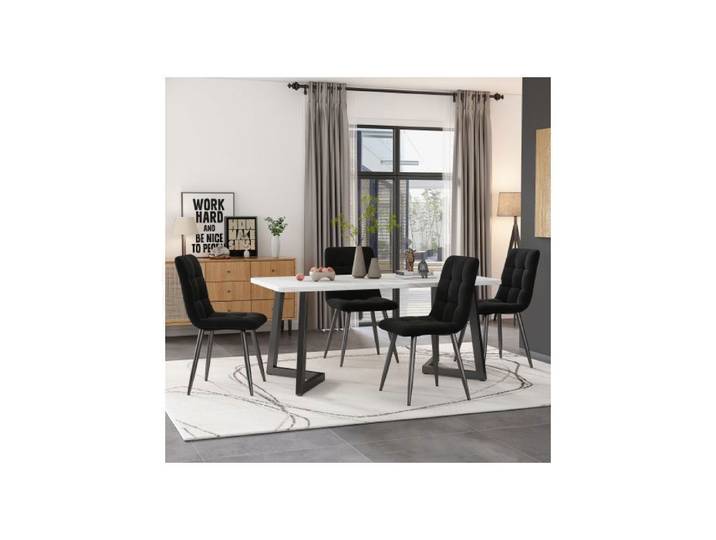 Table à manger avec 4 chaises Set Table à manger rectangulaire Set de table de cuisine moderne Jambes de table noire