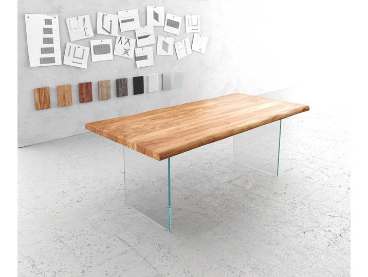 Esstisch Edge 200x100 XL Akazie Natur Glas Live-Edge, Esstische, Baumkantenmöbel, Massivholzmöbel, Massivholz