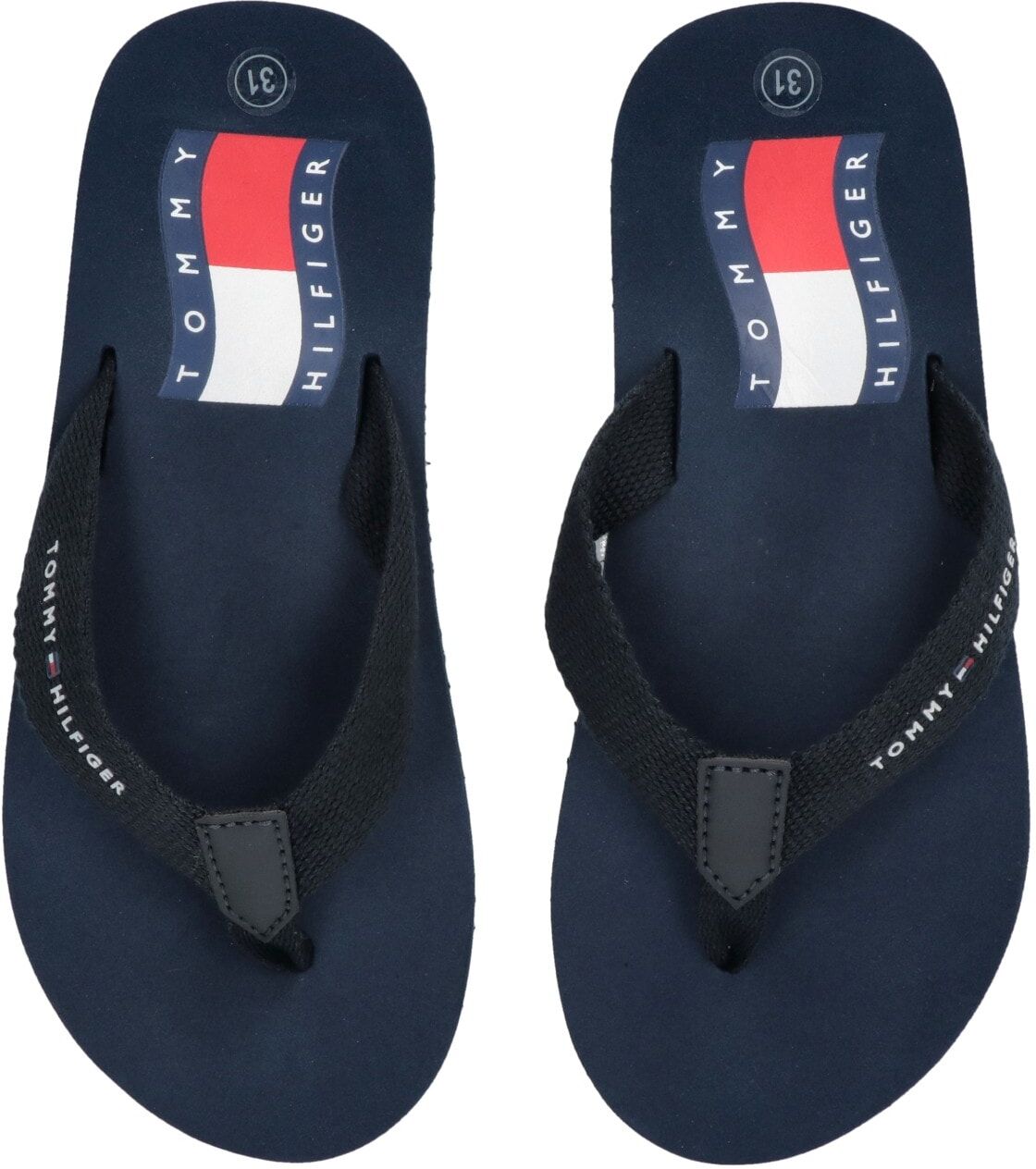Zehentrenner TOMMY HILFIGER, Damen, Gr. 34, Polyester, blau, Textil, Schuhe Zehentrenner, Pool Slides, Strandschuh, Sommerschuh mit Zehensteg blau 34, Polyester